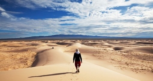 Walking the sands of the Gobi will be a highlight of your Mongolia tour.